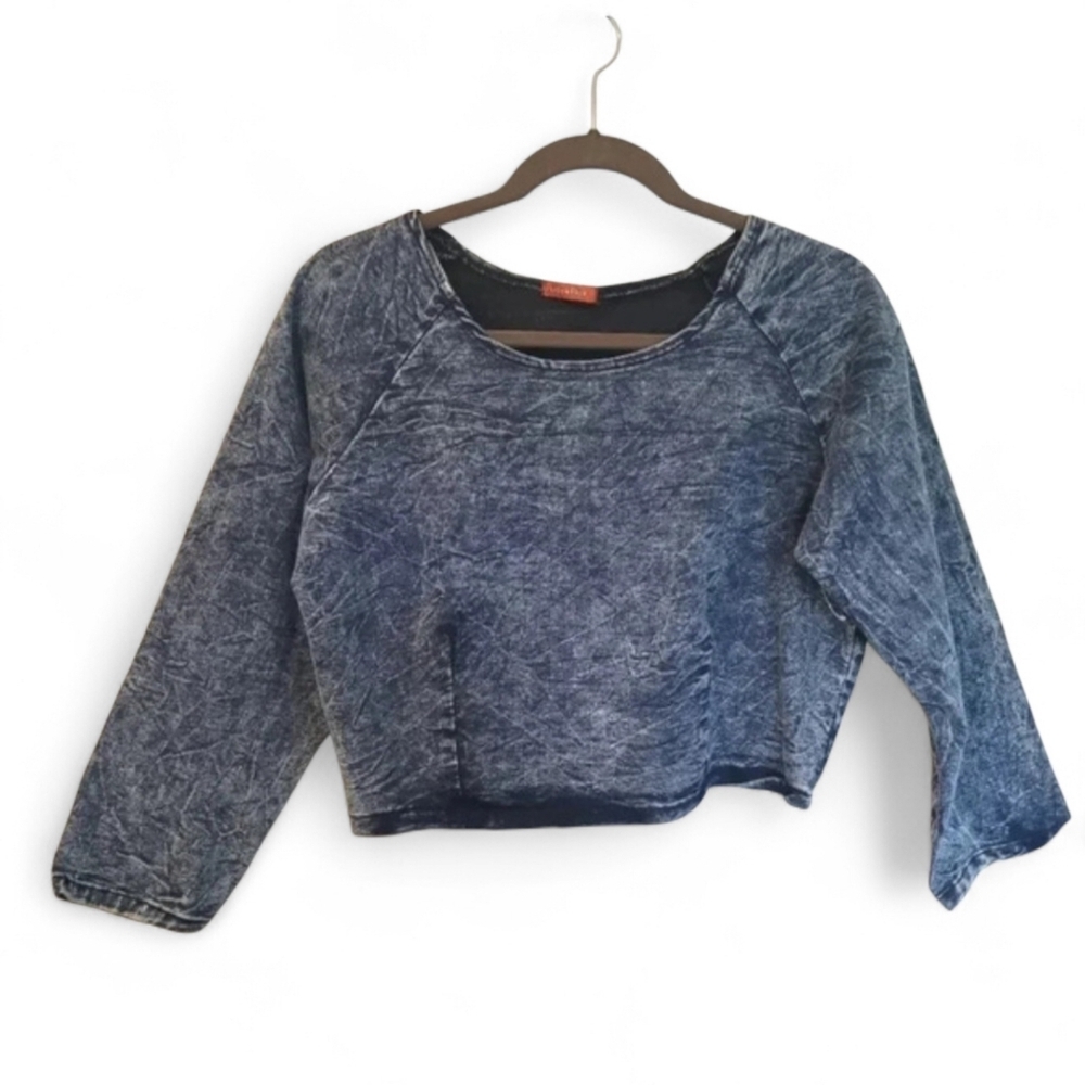 JUDY BLUE blue denim cotton spandex stretch pullover crop top, size 2X